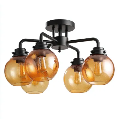 Lampada da soffitto in metallo nero e vetro ambra 48x48x28 cm - design moderno - per illuminazione interna-Luxegolab