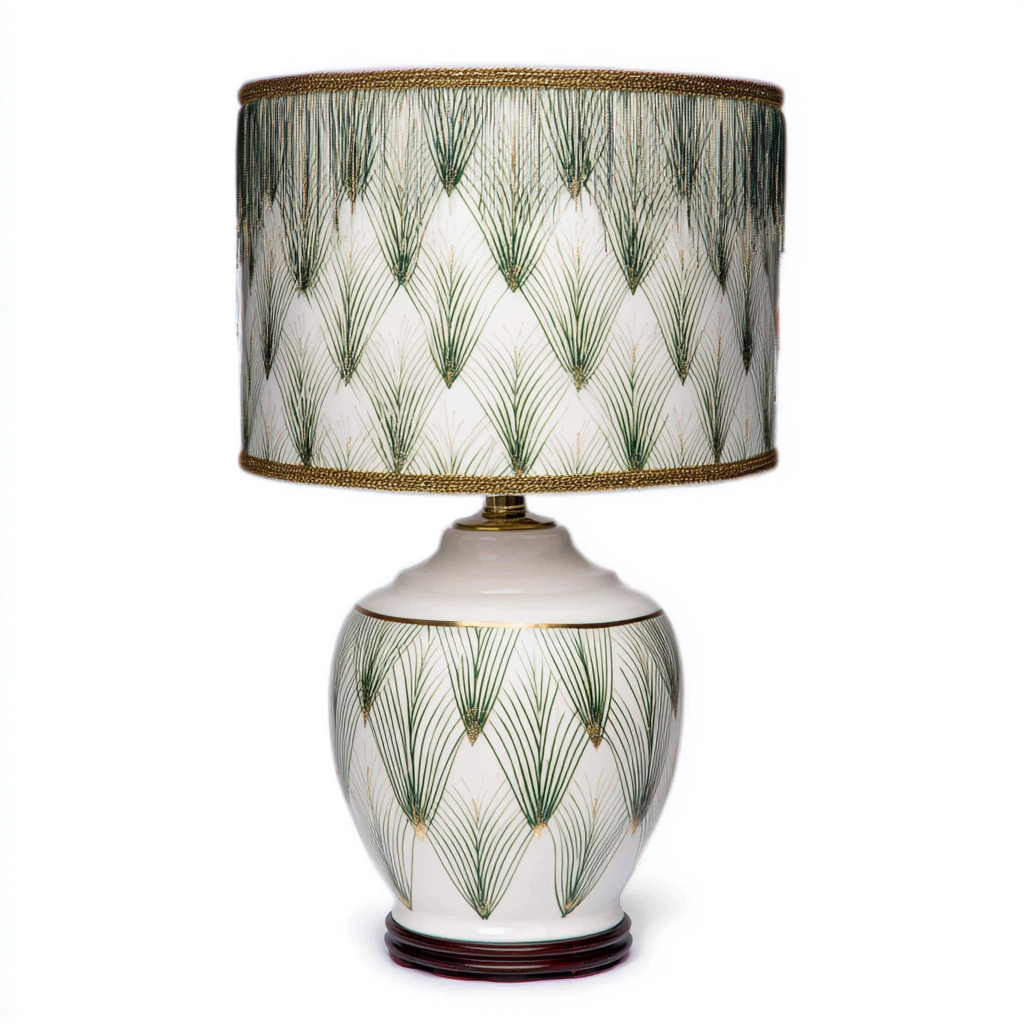 Lampada da tavolo in ceramica e tessuto 30x30x52 cm colore bianco-verde design classico per illuminazione interna-Luxegolab