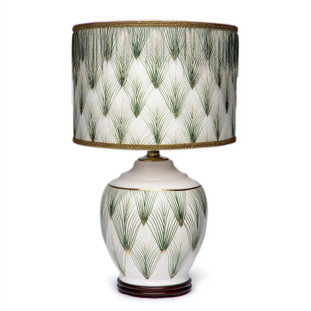 Lampada da tavolo in ceramica e tessuto 30x30x52 cm colore bianco-verde design classico per illuminazione interna-Luxegolab