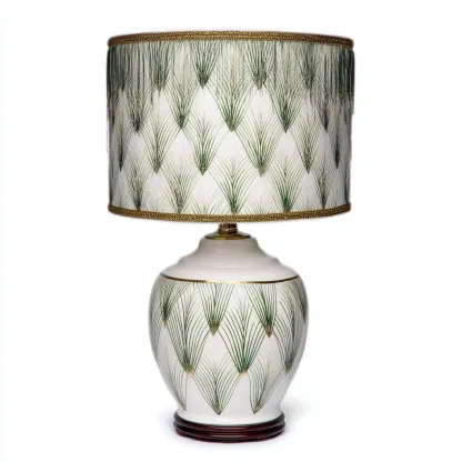 Lampada da tavolo in ceramica e tessuto 30x30x52 cm colore bianco-verde design classico per illuminazione interna-Luxegolab
