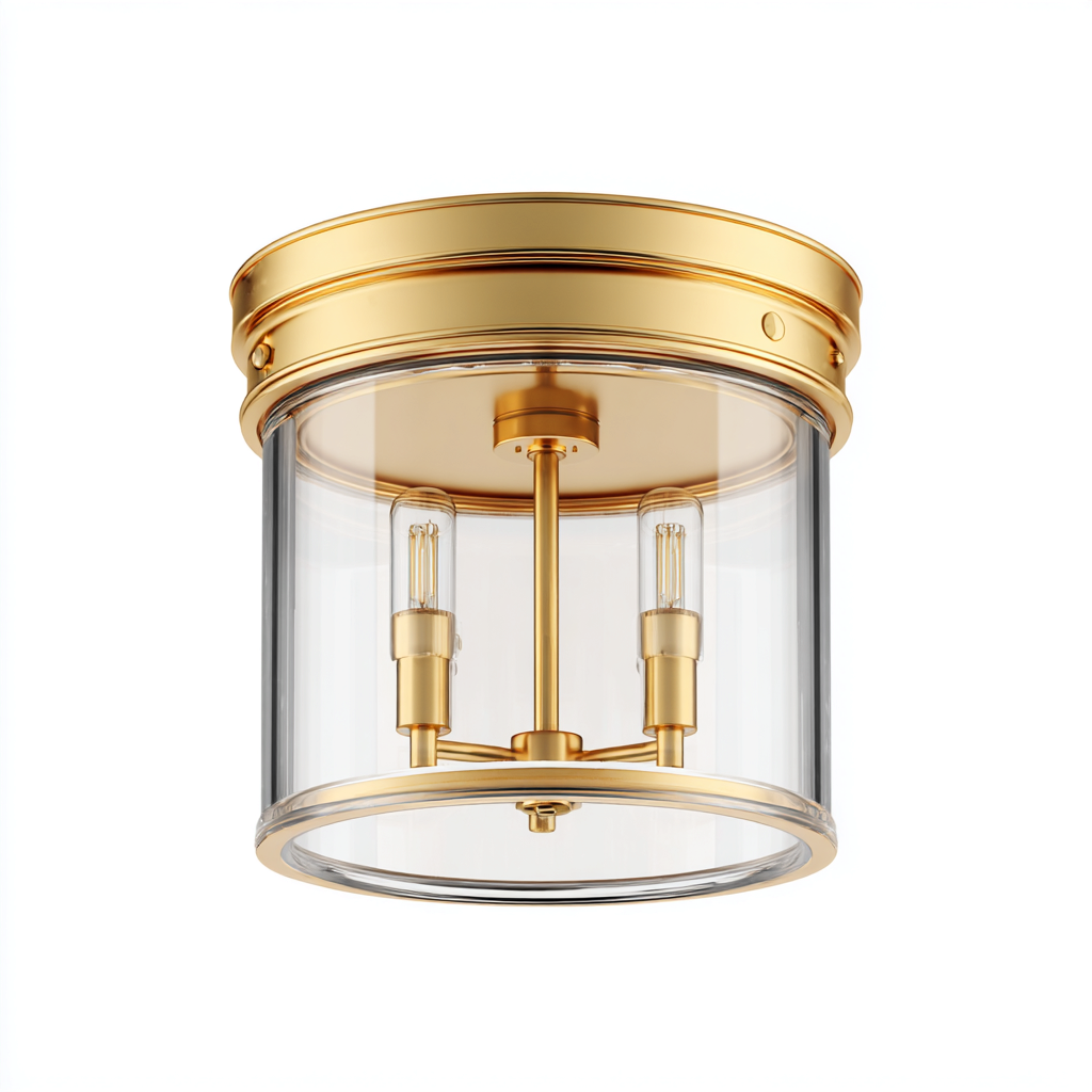 Lampada da soffitto in metallo dorato e vetro trasparente 28x28x24 cm - design moderno - per illuminazione interna-Luxegolab