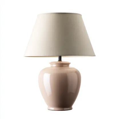 Lampada da tavolo ceramica-tessuto 30x30x48 cm - rosa-beige - stile classico adatta per soggiorno-Luxegolab