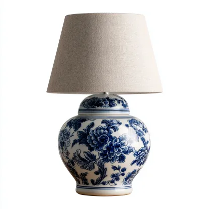 Lampada da tavolo-ceramica-tessuto 32x32x48 cm-blu-crema-stile classico-Luxegolab