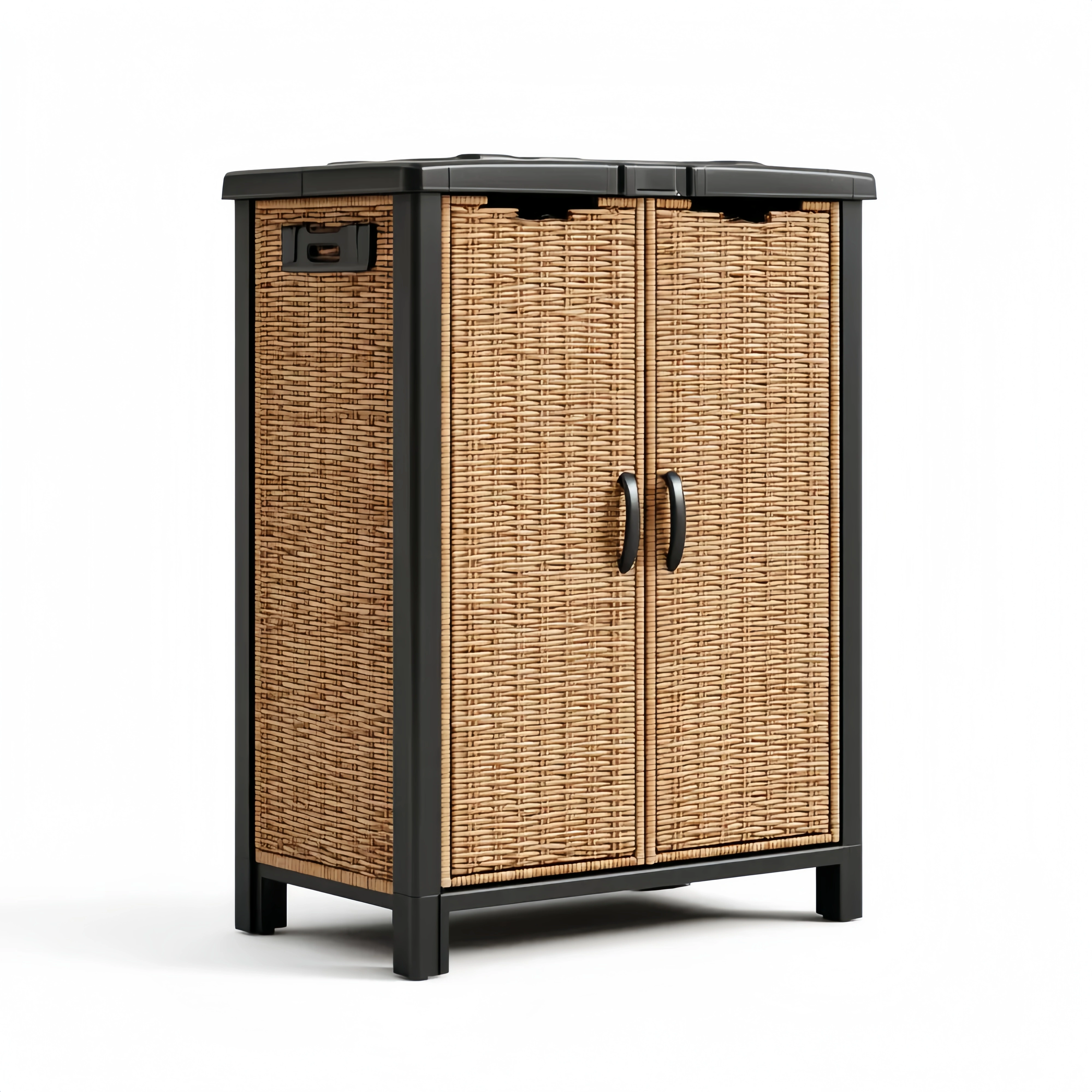 Aufbewahrungsschrank Kunststoff Rattanoptik 80x45x100 cm – Natur/Schwarz – Modernes Design