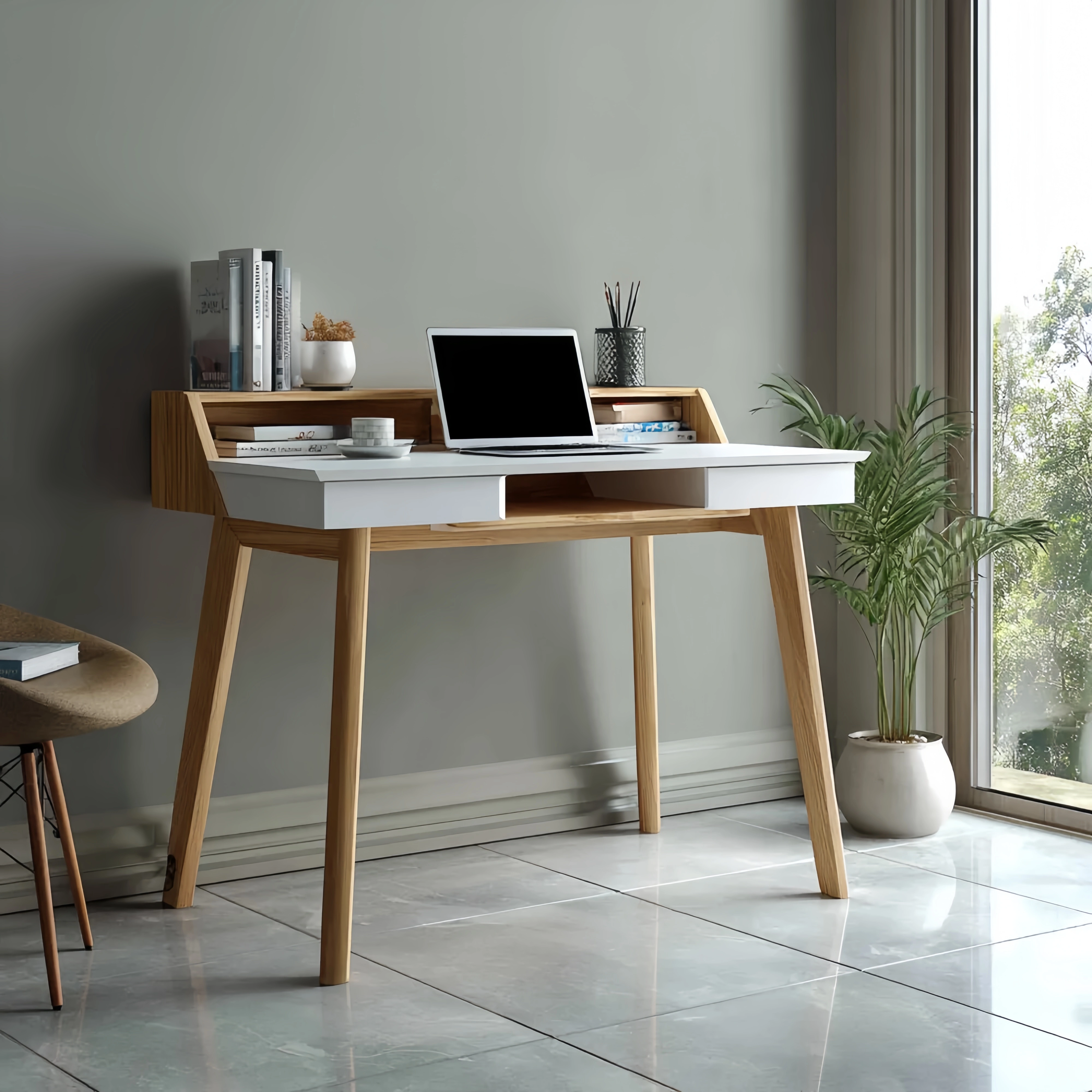 Moderner Schreibtisch 120x60x75 cm - Weiß/Eiche