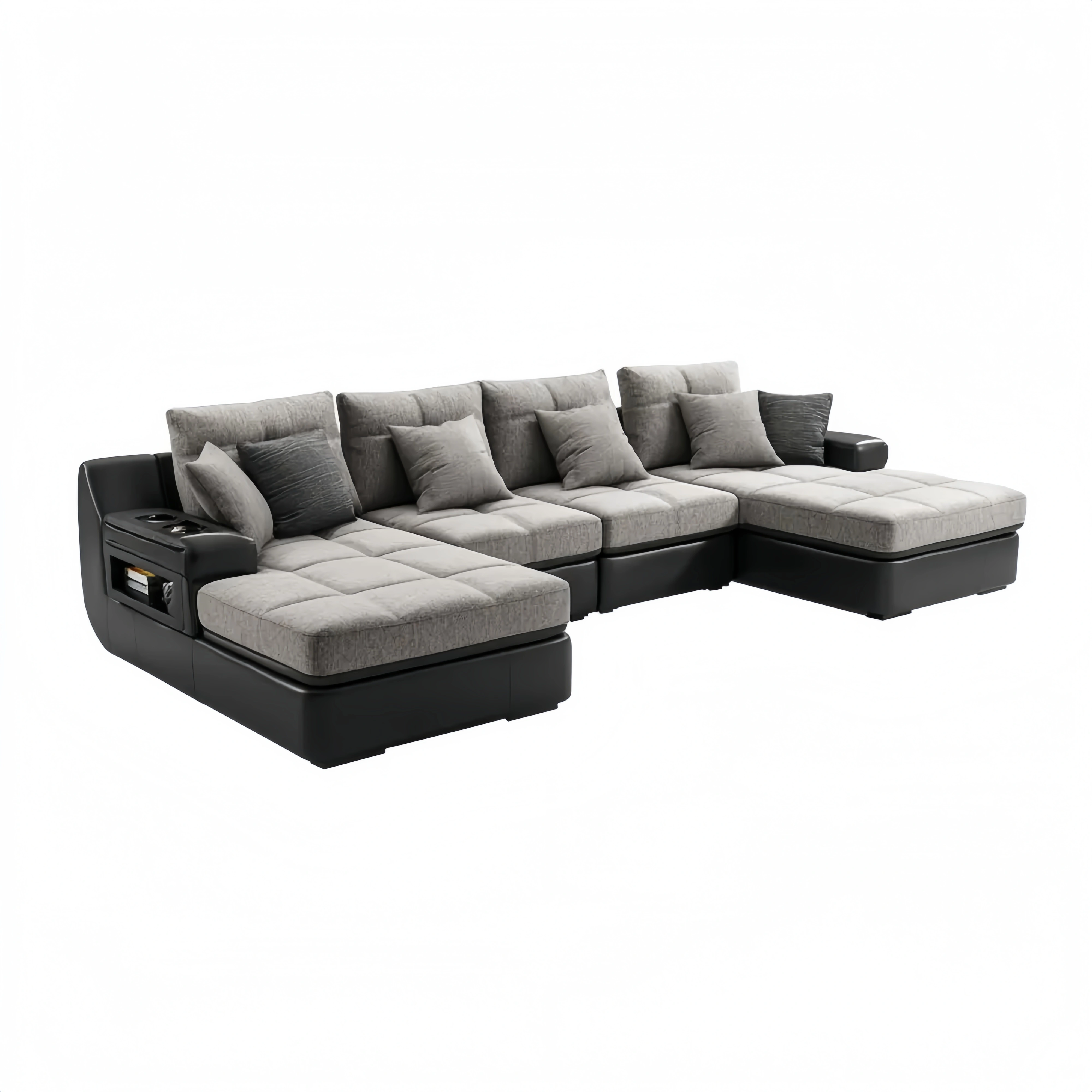 Modulares Ecksofa Stoff 300x95x85 cm – Grau/Schwarz – Modernes Design