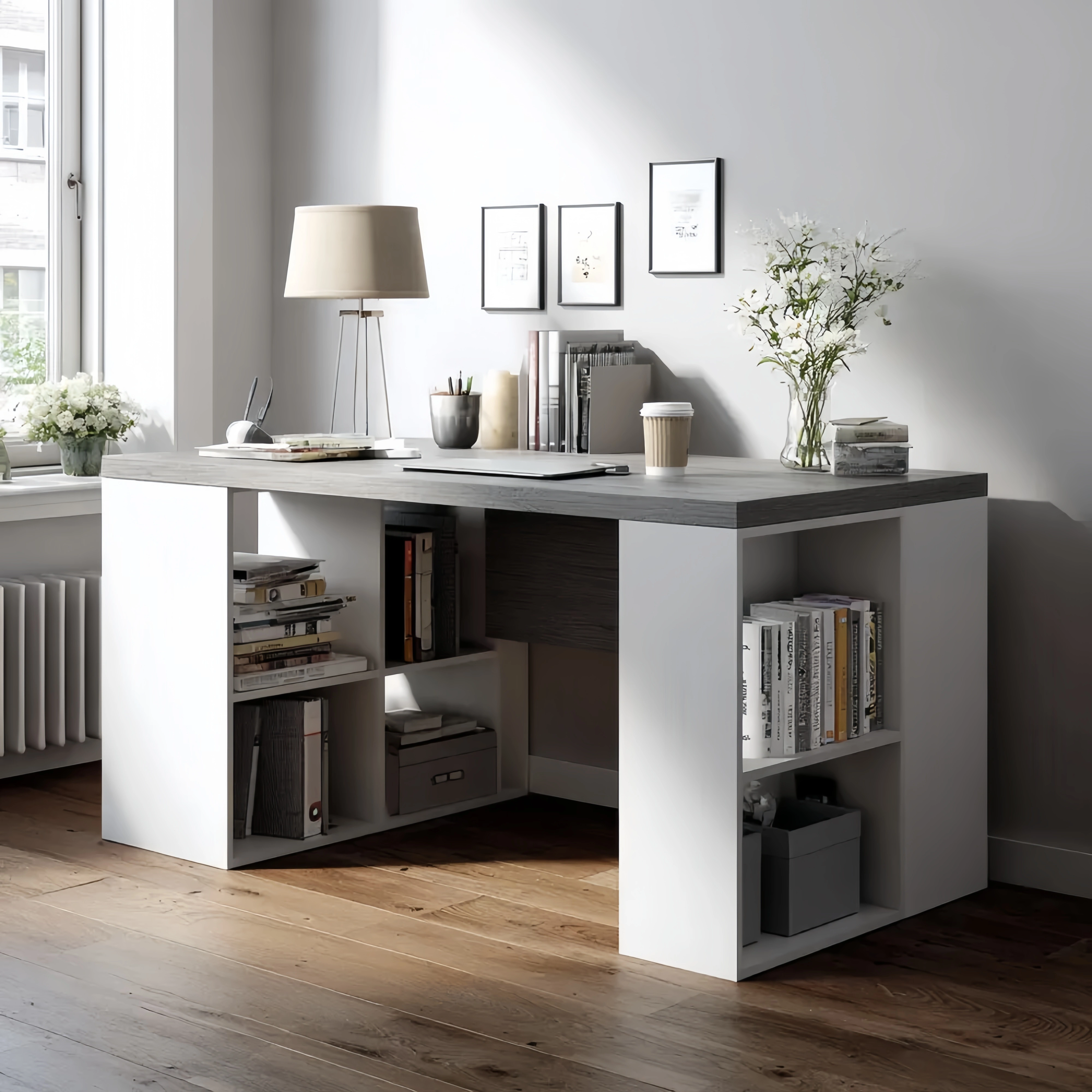 Eckschreibtisch 120x60x75 cm - Weiß/Grau - Modernes Design