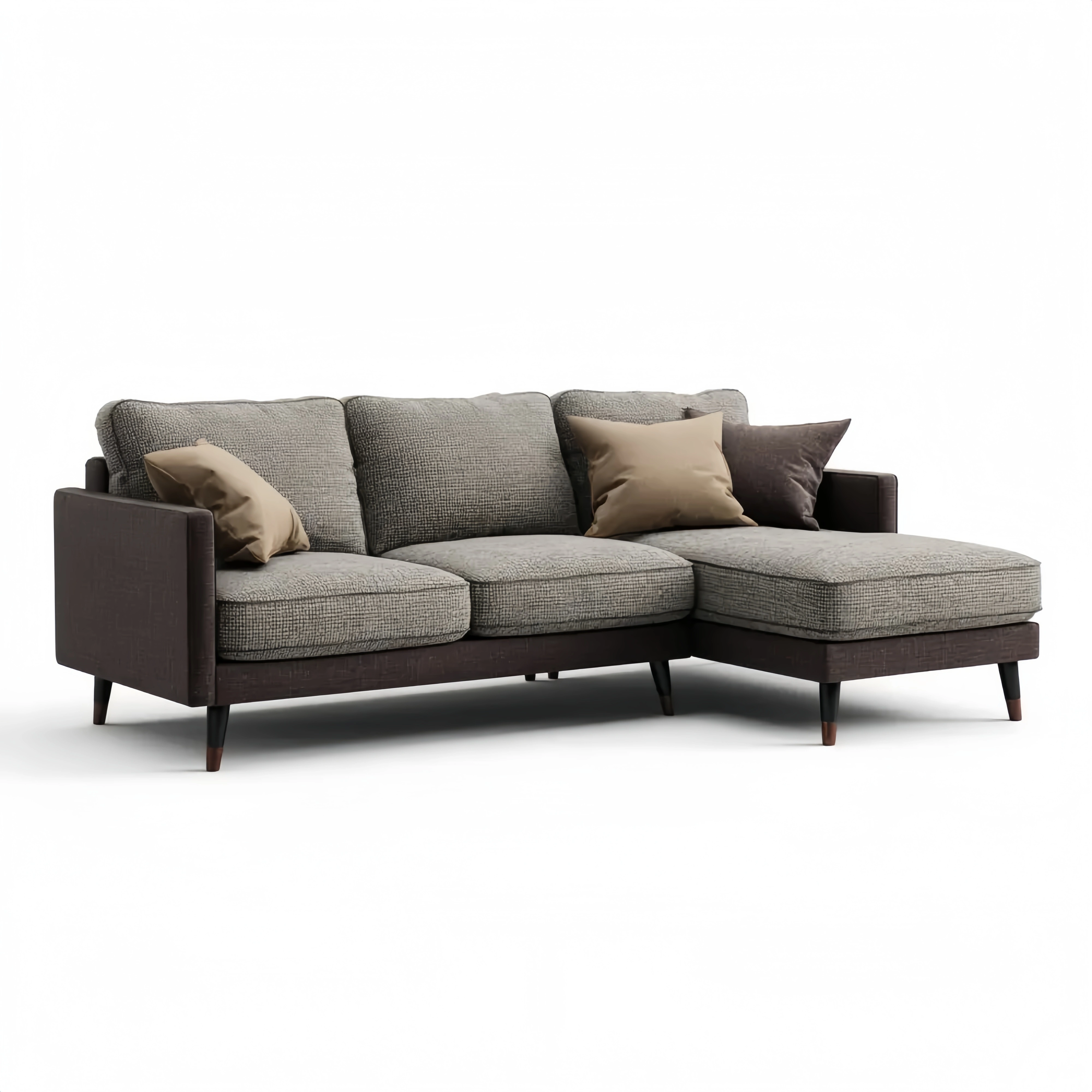 Ecksofa Stoff 250x150x85 cm – Dunkelgrau/Braun – Modernes Design