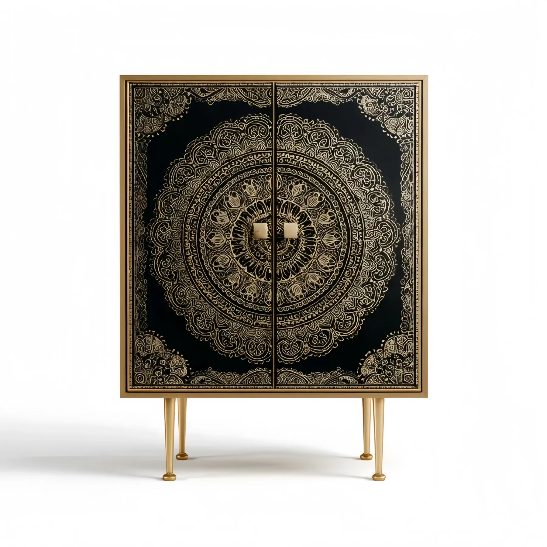 Orientalischer Aufbewahrungsschrank Holz 90x45x120 cm - Schwarz/Gold