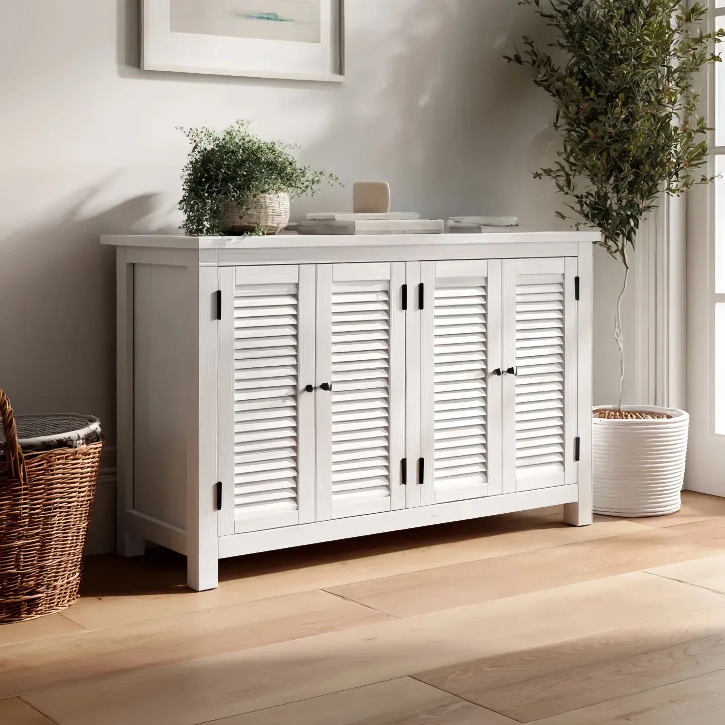 Landhausstil Aufbewahrungsschrank 100x40x80 cm – Weiß