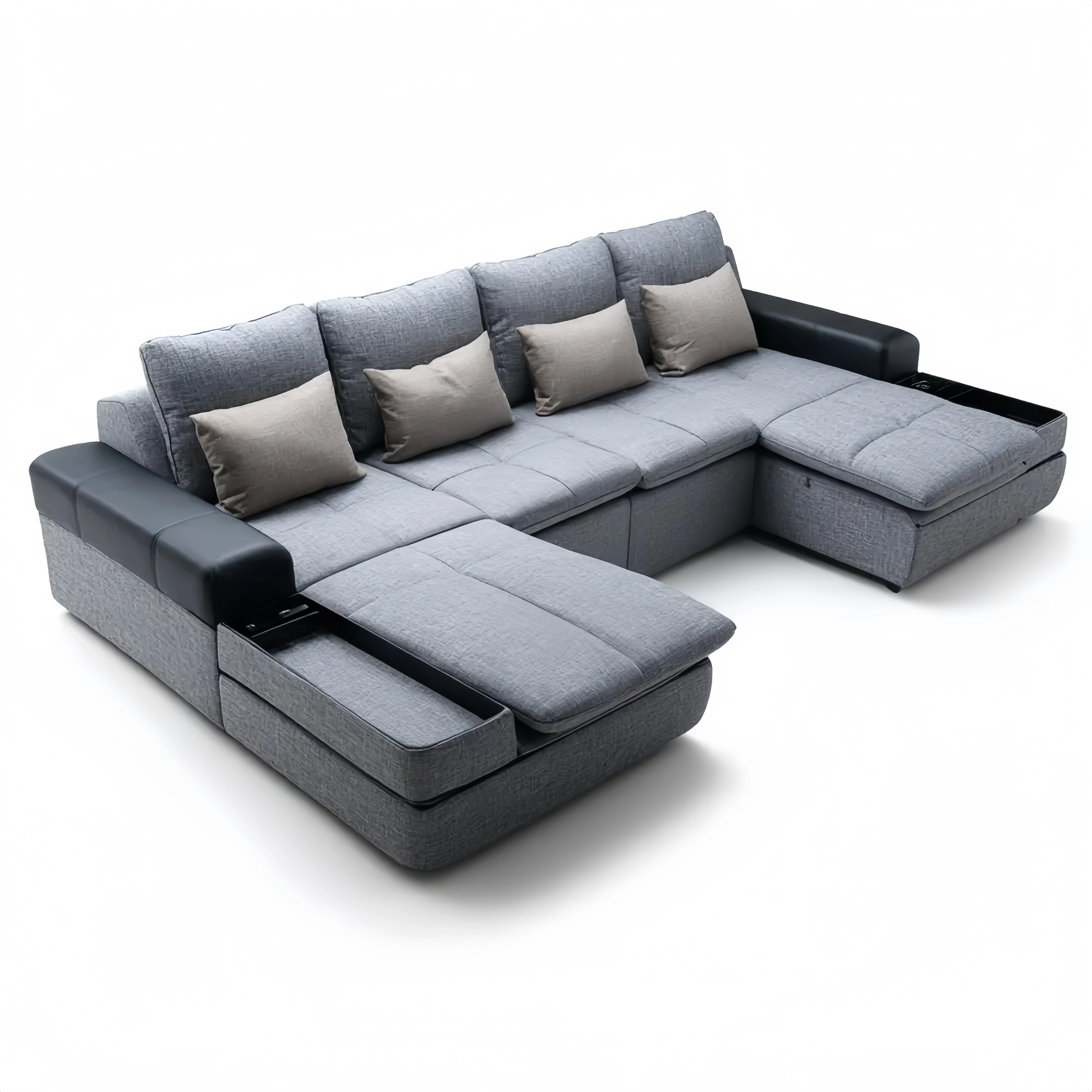 Ecksofa Stoffpolster 250x150x83 cm – Hellgrau/Schwarz – Modernes Design