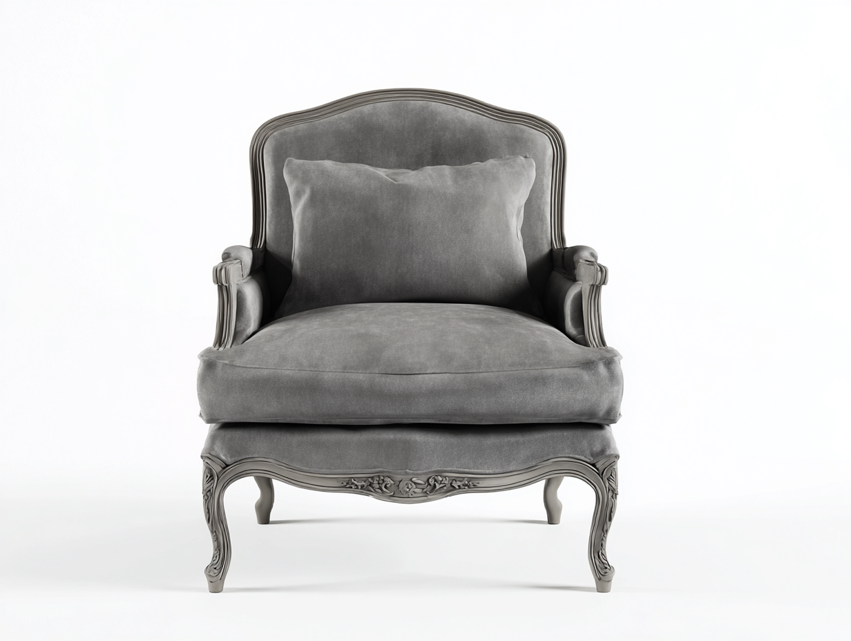 Sillón tapizado en terciopelo con estructura de madera para salón 85x90x95 cm - gris - estilo francés clásico-Denmybay