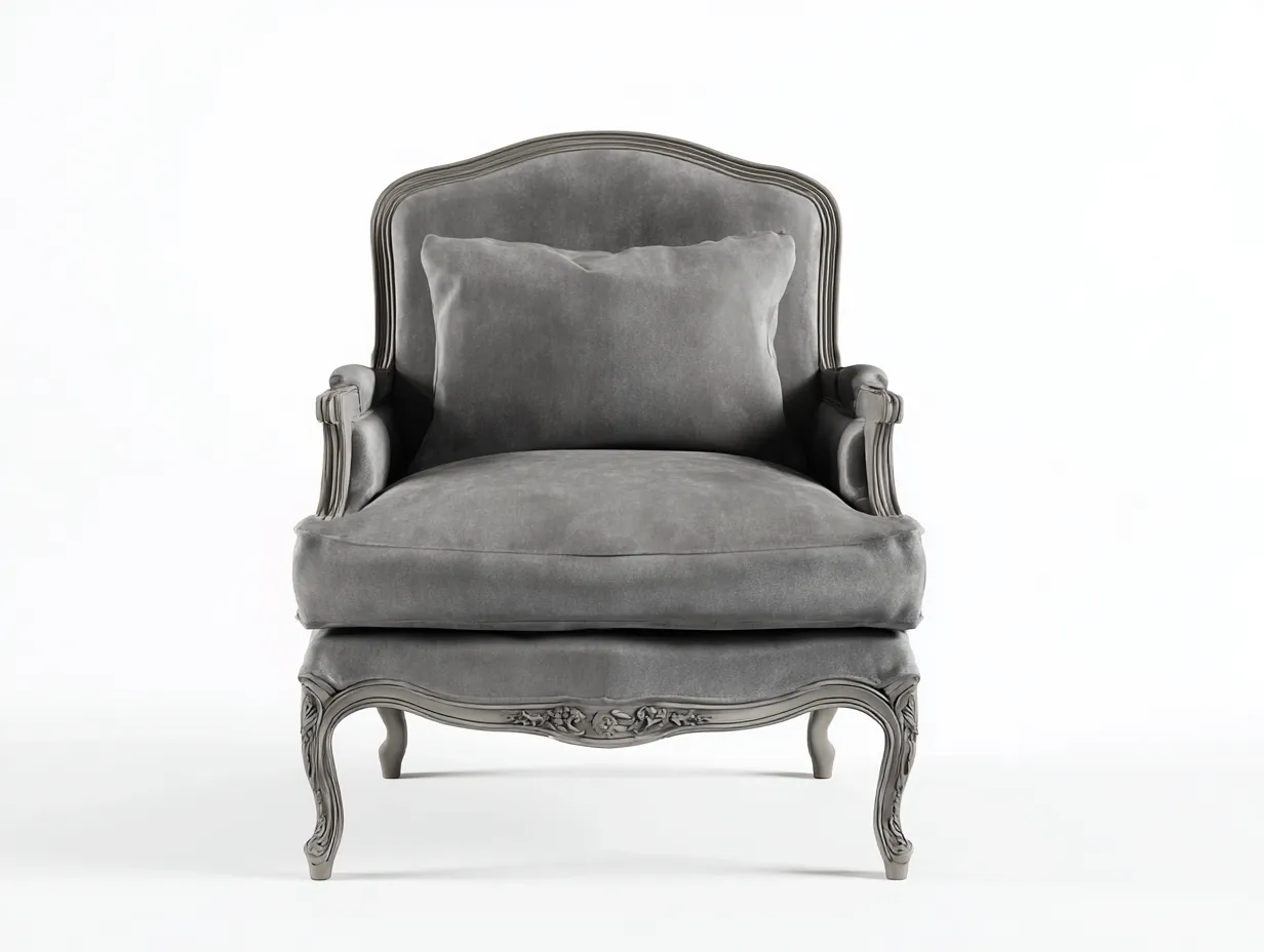 Sillón tapizado en terciopelo con estructura de madera para salón 85x90x95 cm - gris - estilo francés clásico-Denmybay