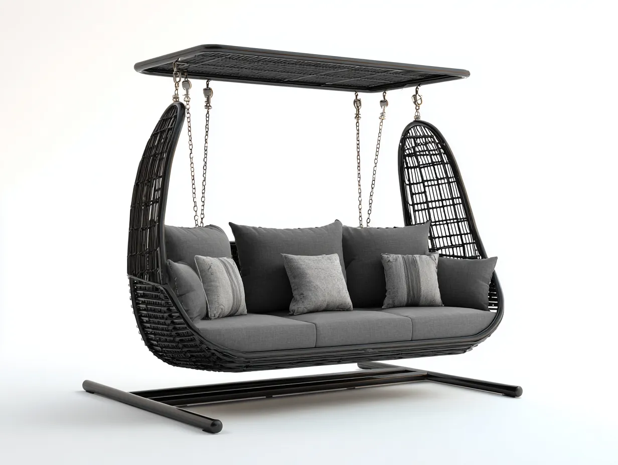 Silla colgante de jardín estructura metálica con techo 205x115x185 cm - gris - negro - diseño moderno para exterior-Denmybay