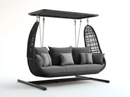Silla colgante de jardín estructura metálica con techo 205x115x185 cm - gris - negro - diseño moderno para exterior-Denmybay