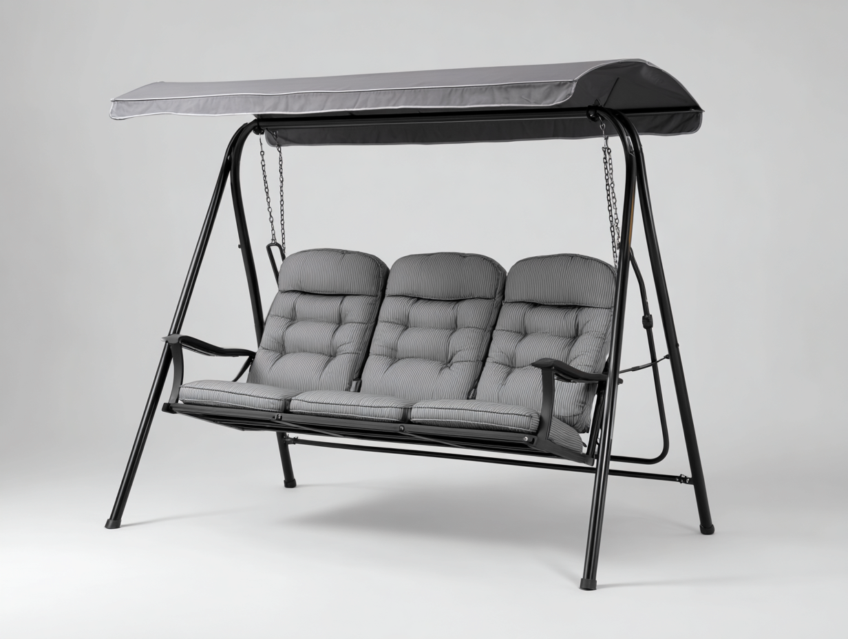 Silla colgante de jardín estructura metálica con techo 220x120x190 cm - gris - negro - diseño moderno para exterior-Denmybay