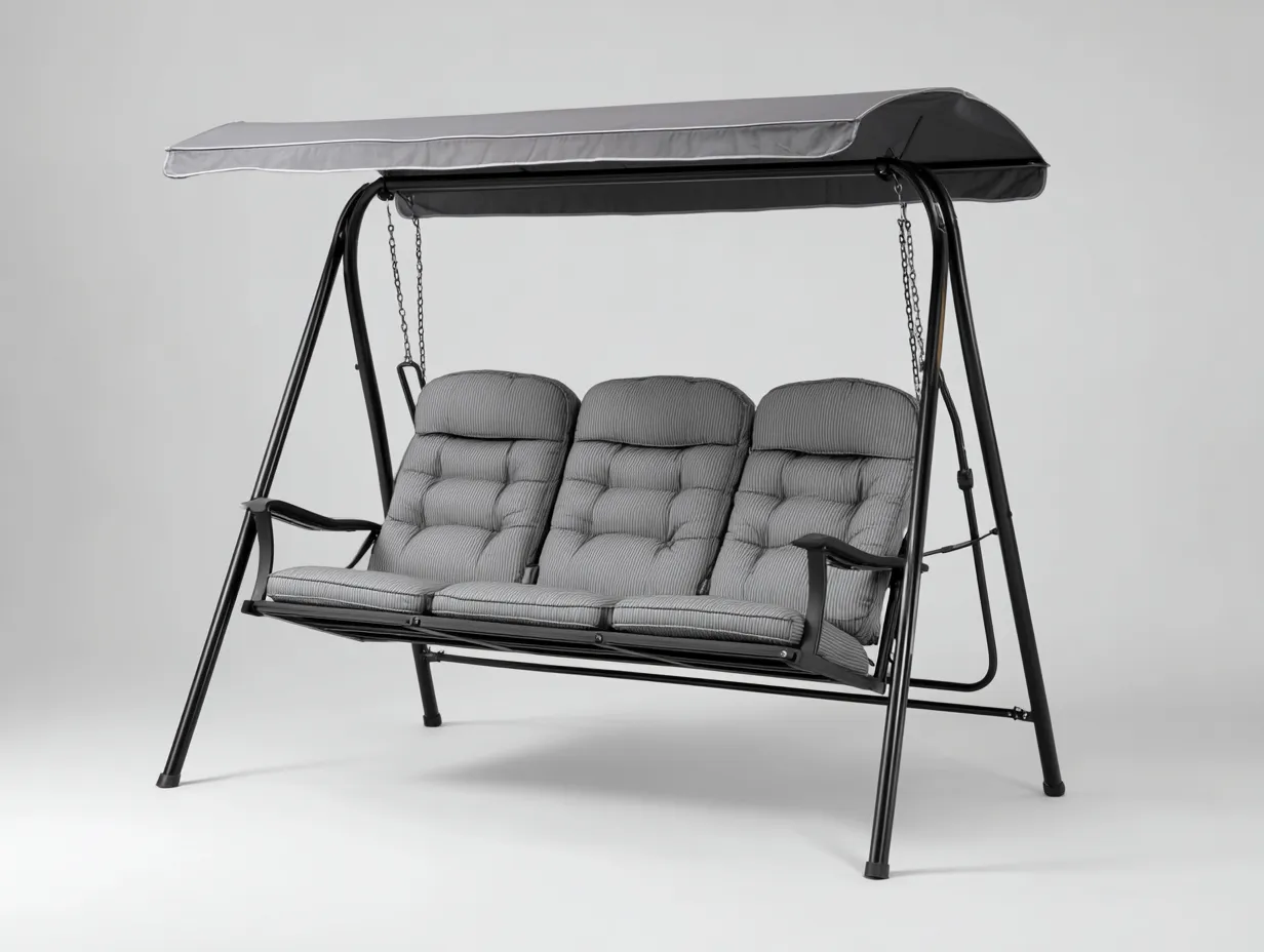 Silla colgante de jardín estructura metálica con techo 220x120x190 cm - gris - negro - diseño moderno para exterior-Denmybay