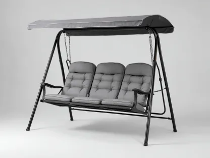 Silla colgante de jardín estructura metálica con techo 220x120x190 cm - gris - negro - diseño moderno para exterior-Denmybay