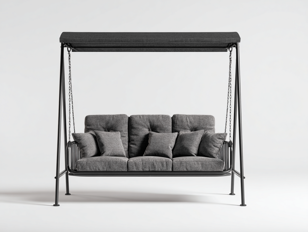 Silla colgante de jardín estructura metálica con techo 215x120x190 cm - gris oscuro - negro - diseño contemporáneo para exterior-Denmybay