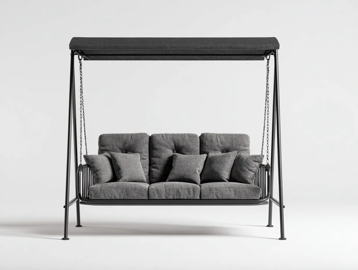 Silla colgante de jardín estructura metálica con techo 215x120x190 cm - gris oscuro - negro - diseño contemporáneo para exterior-Denmybay