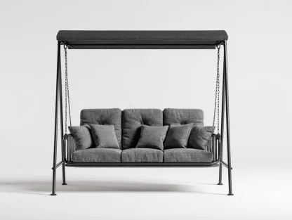 Silla colgante de jardín estructura metálica con techo 215x120x190 cm - gris oscuro - negro - diseño contemporáneo para exterior-Denmybay