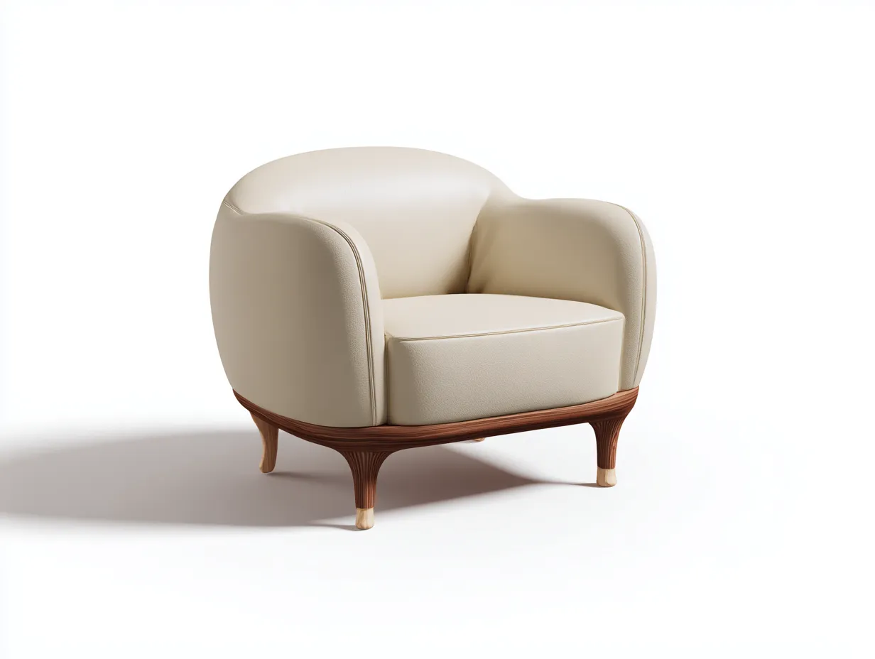 Sillón tapizado en piel sintética con estructura de madera para salón 82x78x80 cm - beige - estilo contemporáneo-Denmybay