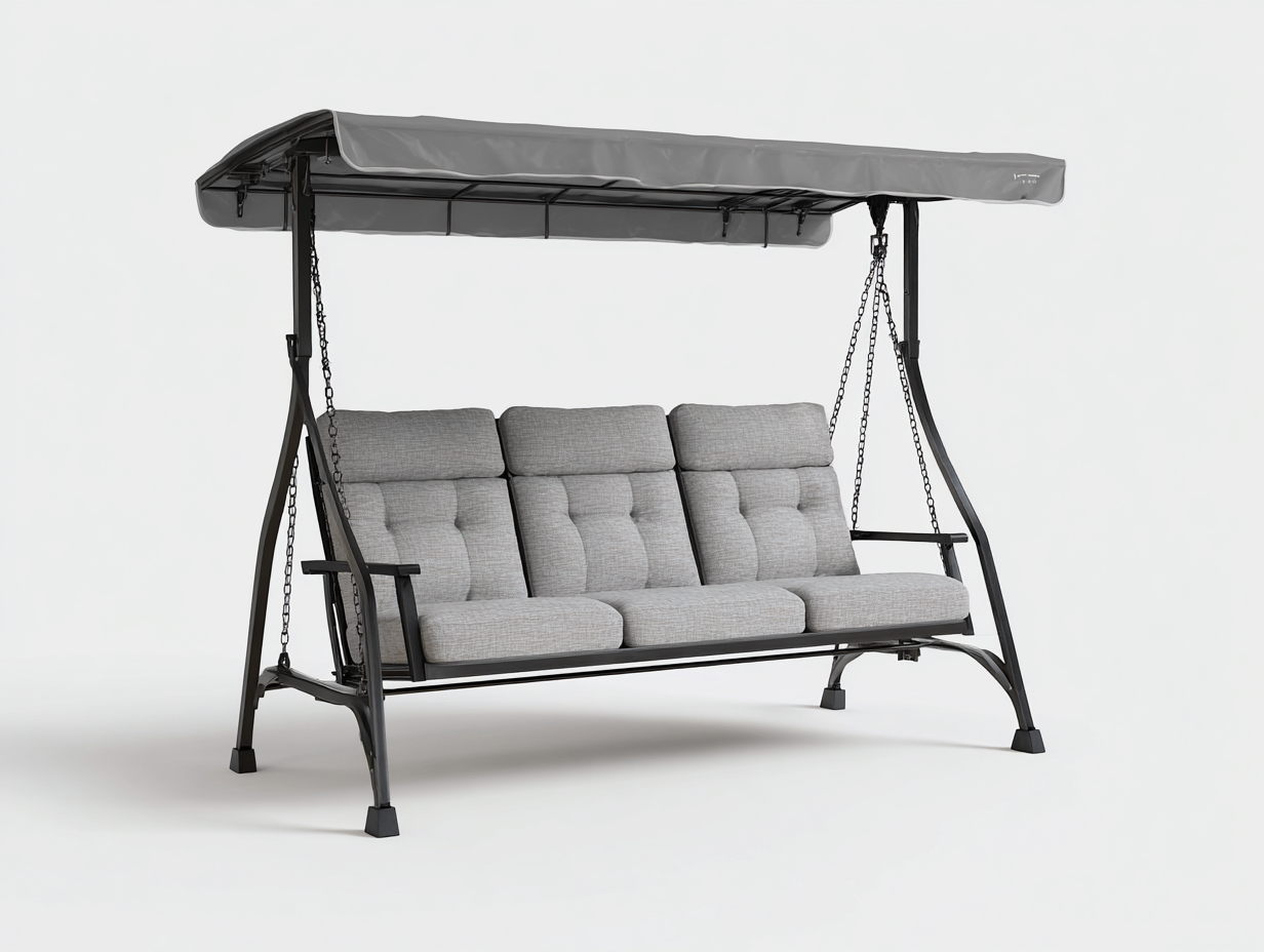 Silla colgante de jardín estructura metálica con techo 215x120x190 cm - gris claro - negro - diseño moderno para exterior-Denmybay