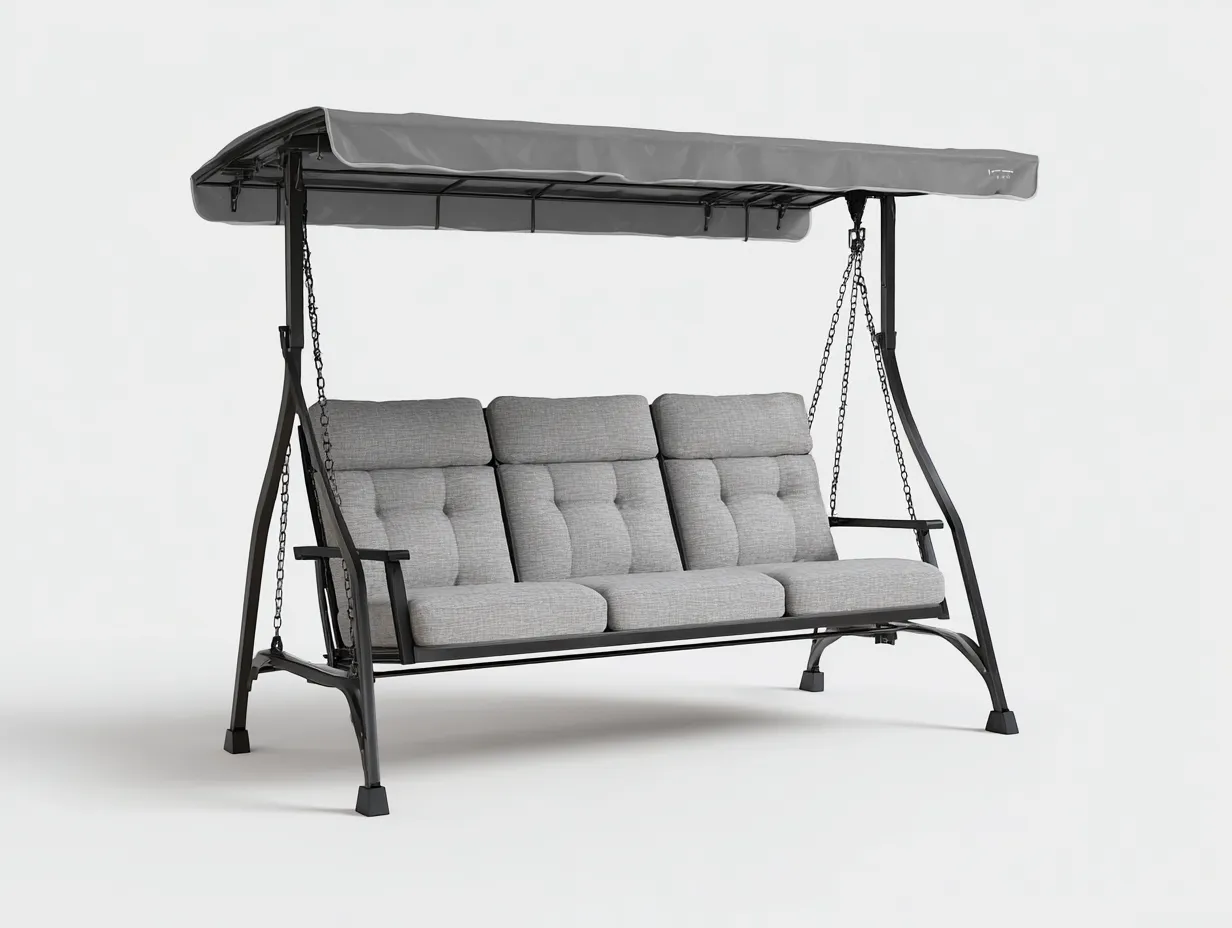 Silla colgante de jardín estructura metálica con techo 215x120x190 cm - gris claro - negro - diseño moderno para exterior-Denmybay