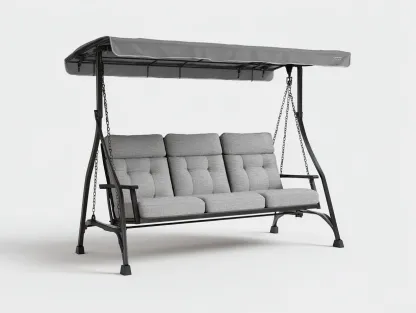 Silla colgante de jardín estructura metálica con techo 215x120x190 cm - gris claro - negro - diseño moderno para exterior-Denmybay