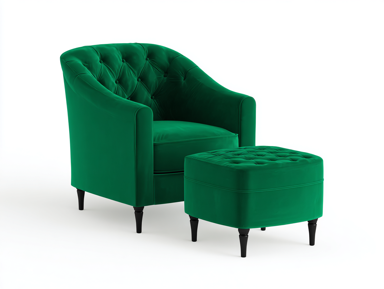 Sillón tapizado en terciopelo con reposapiés para salón 82x86x98 cm - verde - estilo clásico-Denmybay