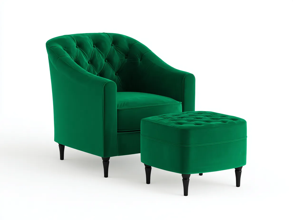 Sillón tapizado en terciopelo con reposapiés para salón 82x86x98 cm - verde - estilo clásico-Denmybay