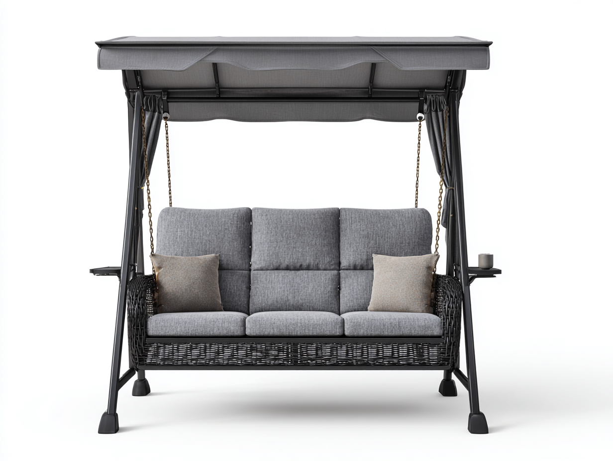 Silla colgante de jardín estructura metálica con techo 210x120x190 cm - gris - negro - diseño moderno para exterior-Denmybay