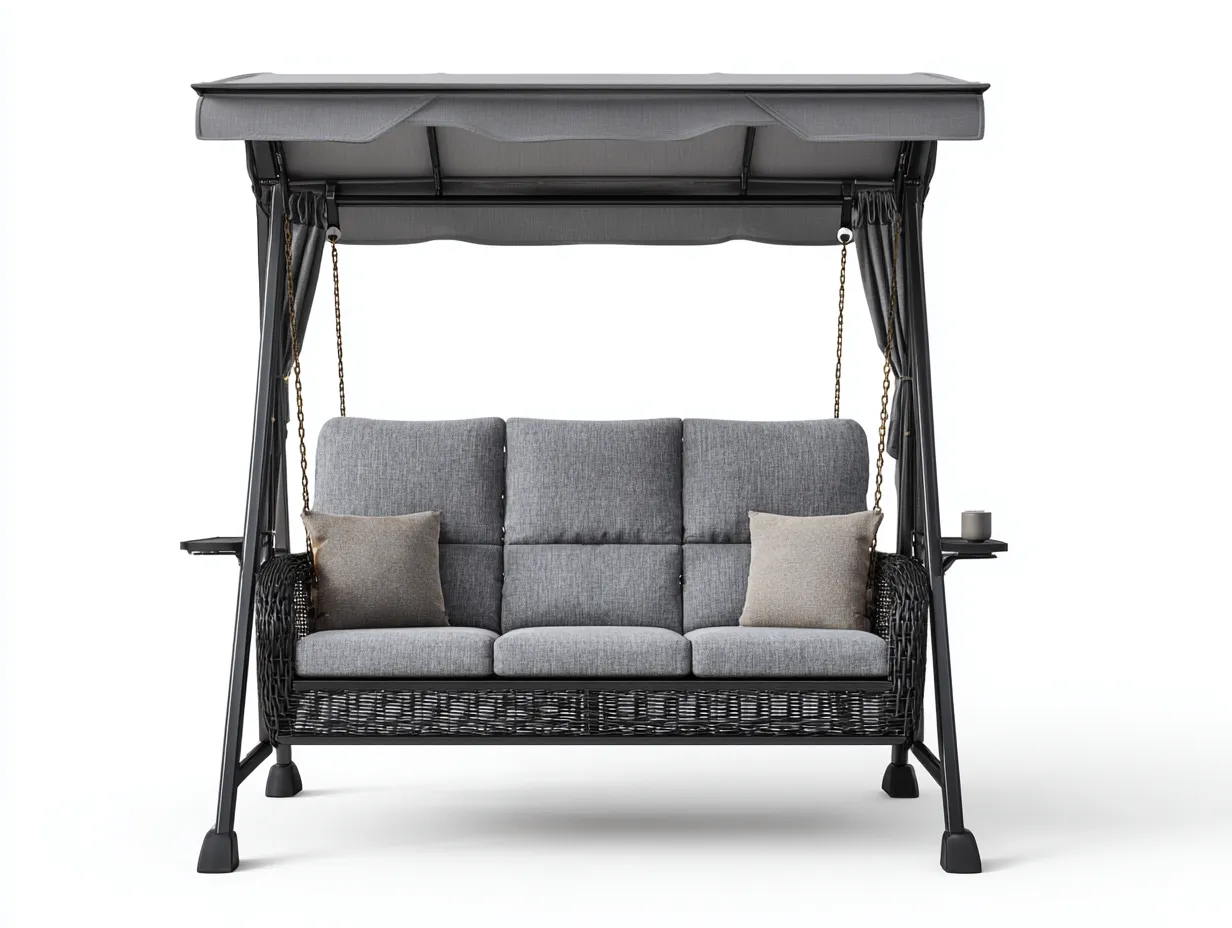 Silla colgante de jardín estructura metálica con techo 210x120x190 cm - gris - negro - diseño moderno para exterior-Denmybay