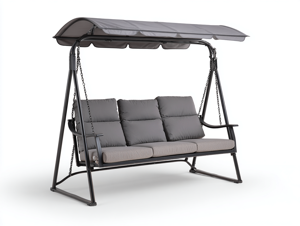 Silla colgante de jardín estructura metálica con techo 218x118x188 cm - gris - negro - diseño moderno para exterior-Denmybay