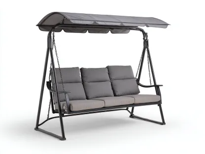 Silla colgante de jardín estructura metálica con techo 218x118x188 cm - gris - negro - diseño moderno para exterior-Denmybay