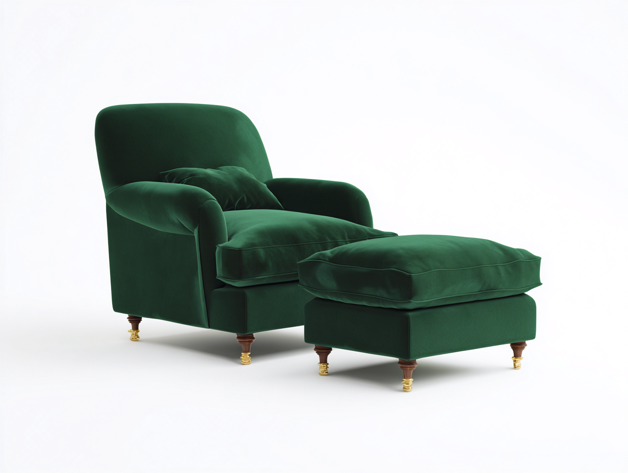 Sillón tapizado en terciopelo con reposapiés para salón 90x95x100 cm - verde - estilo clásico-Denmybay