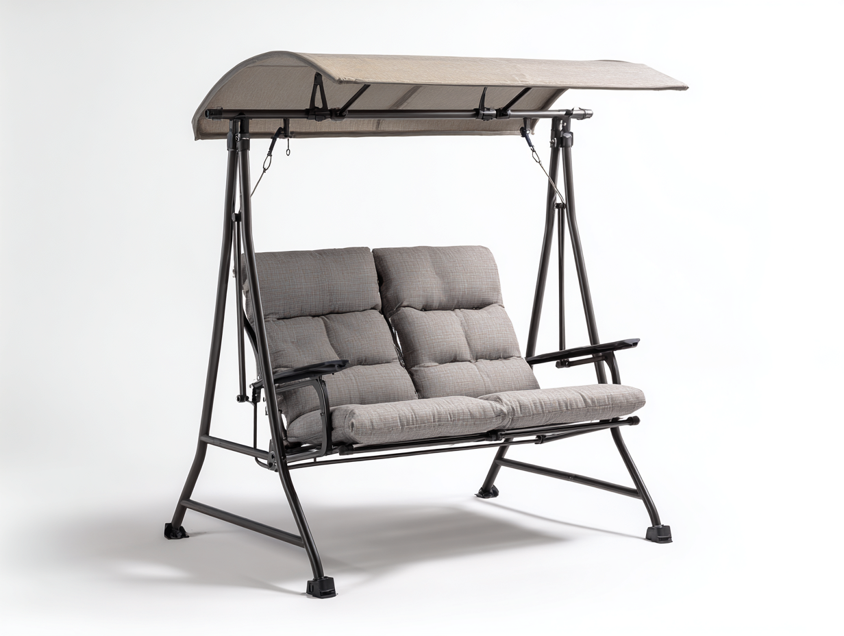 Silla colgante de jardín estructura metálica con techo 170x115x165 cm - gris - negro - beige - diseño funcional para exterior-Denmybay