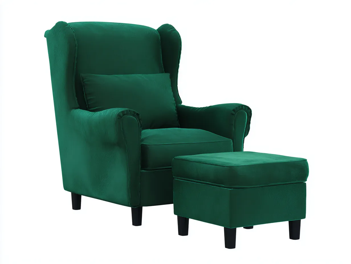 Sillón tapizado en terciopelo con reposapiés para salón 80x85x100 cm - verde - estilo clásico-Denmybay