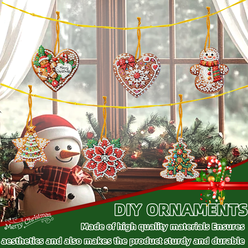 6Pcs DIY Merry Christmas Diamond Painting Pendant (Single-Sided)
