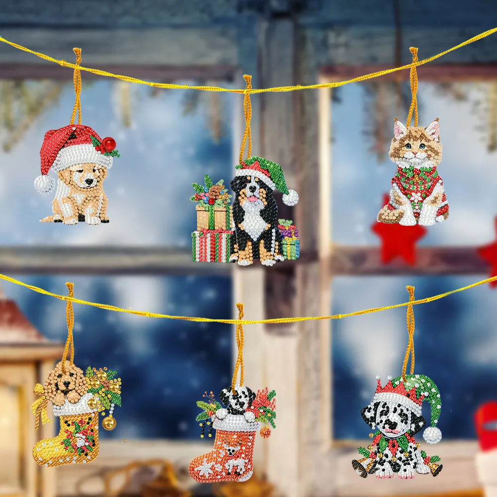 15Pcs DIY Christmas Atmosphere Dog Diamond Painting Pendant (Double-Sided)
