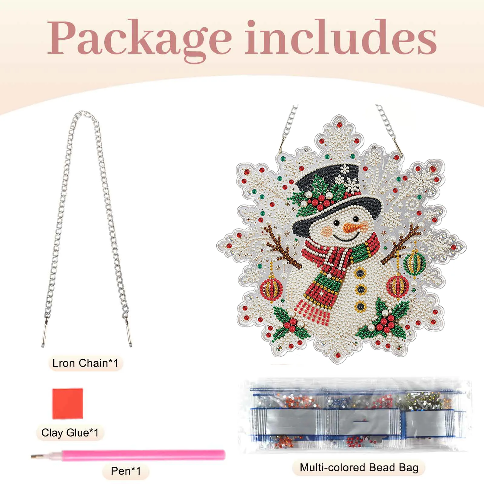 Top Hat Snowman DIY Diamond Painting Pendant Christmas Snowflake Acrylic 25x25cm