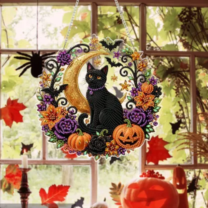 Halloween Black Cat Moon 2D Flat DIY Diamond Painting Charms for Wall Decor