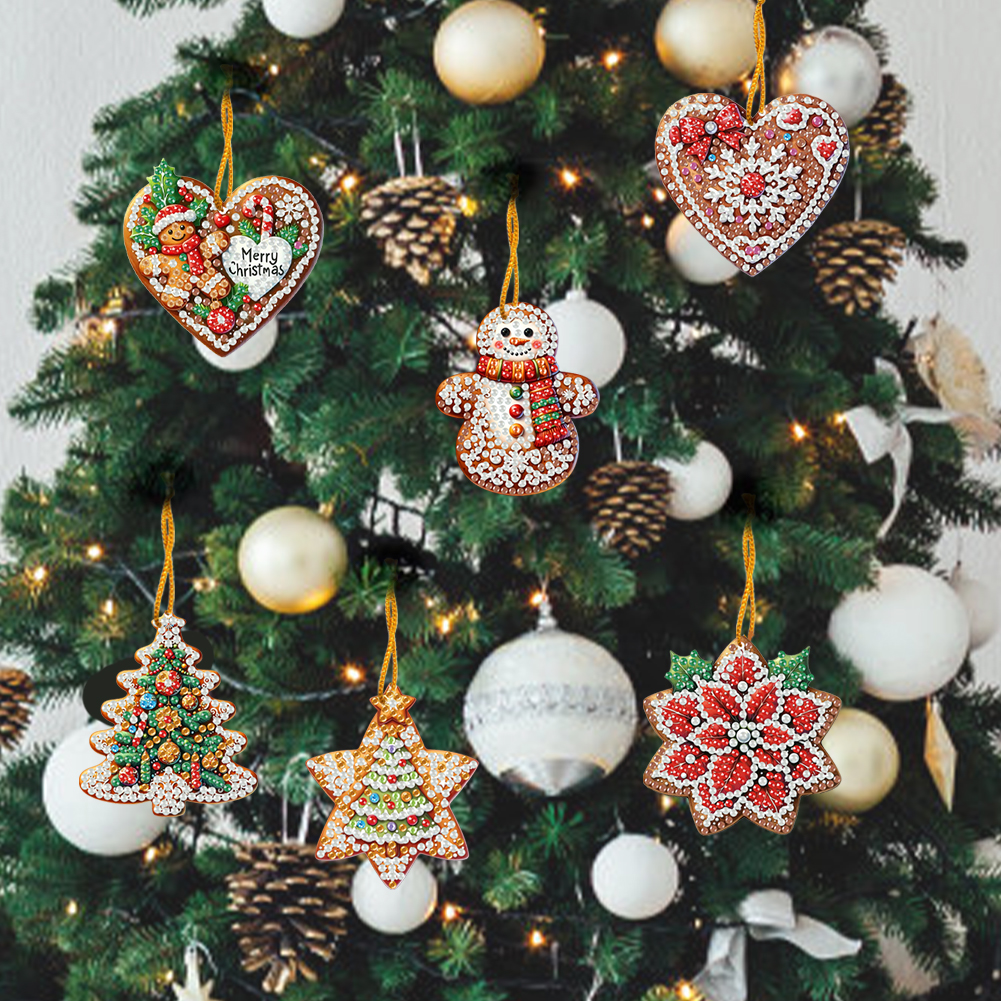 6Pcs DIY Merry Christmas Diamond Painting Pendant (Single-Sided)