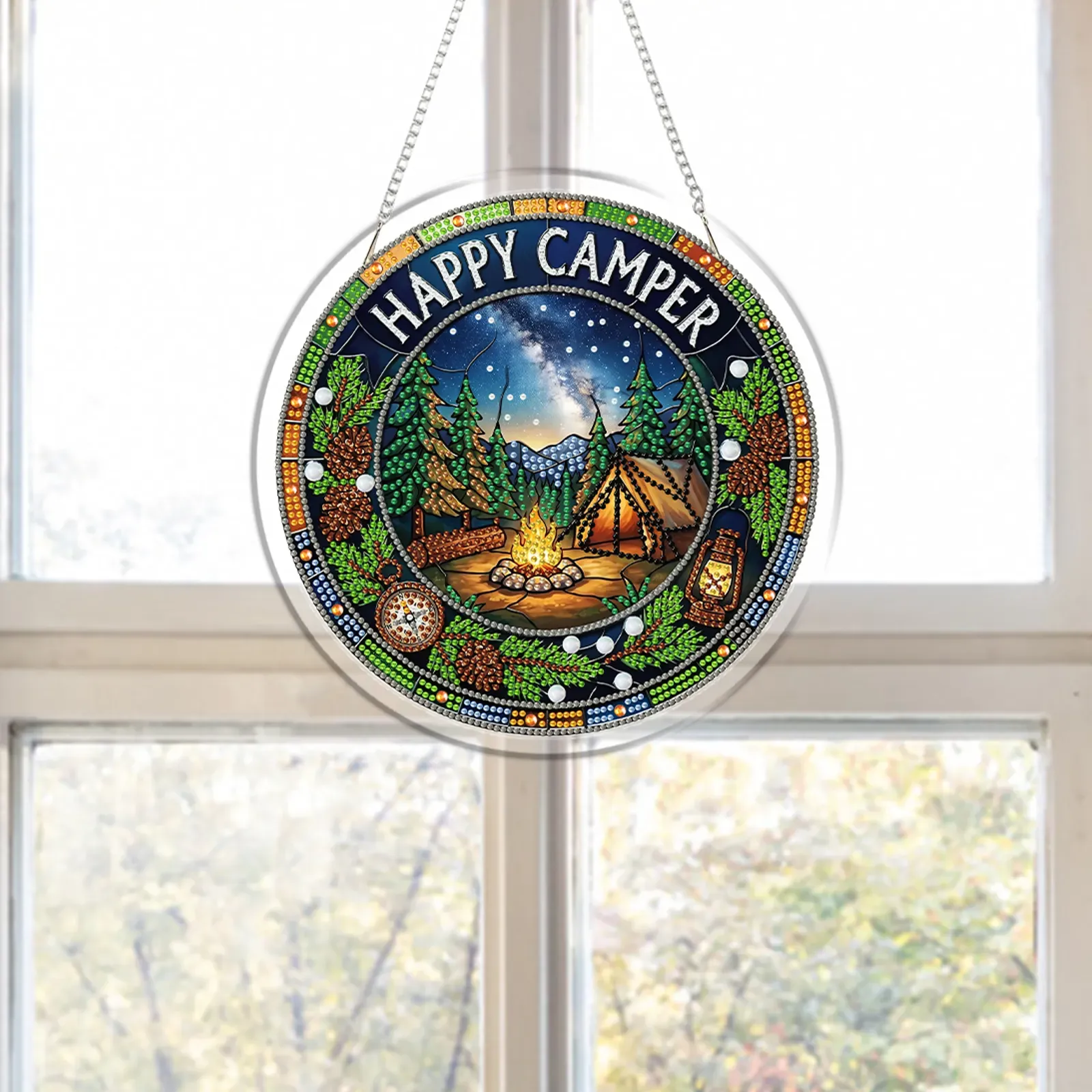DIY Happy Camper Diamond Painting Pendant(Single-Sided)