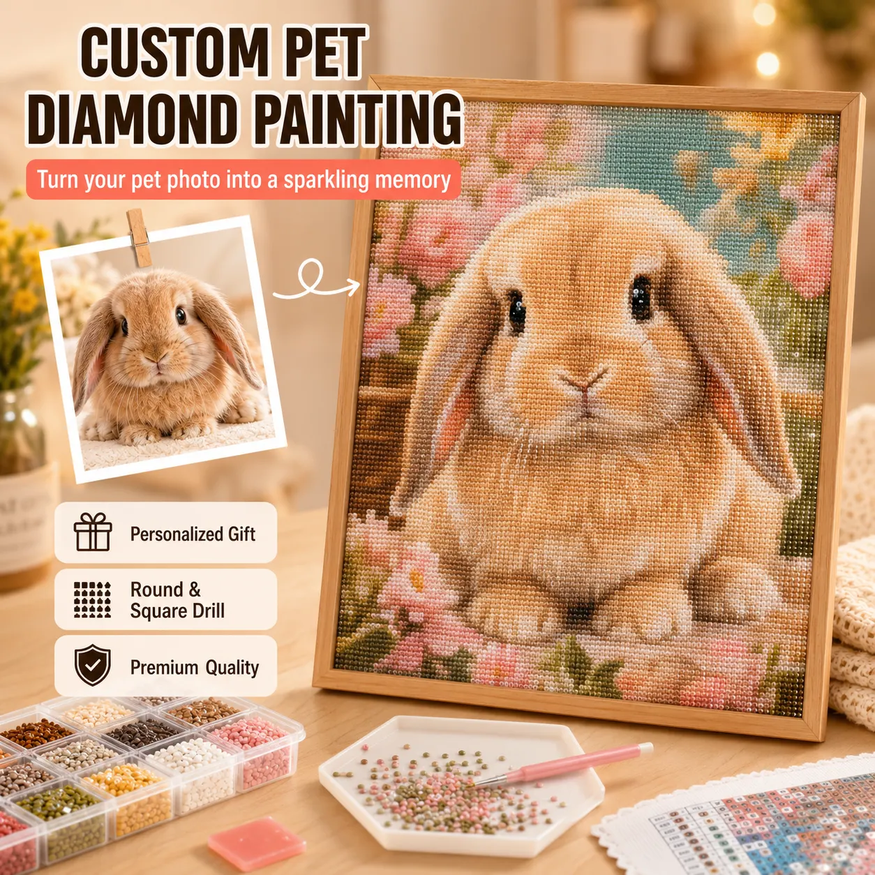 Custom Pet Diamond Painting Kit – Personalized 5D Art from Your Photo