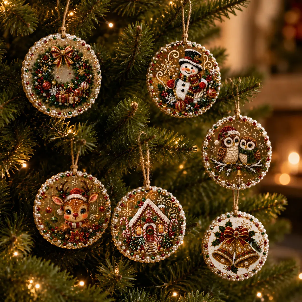 6pcs Forest Xmas Pearl Art Diamond Painting Pendant