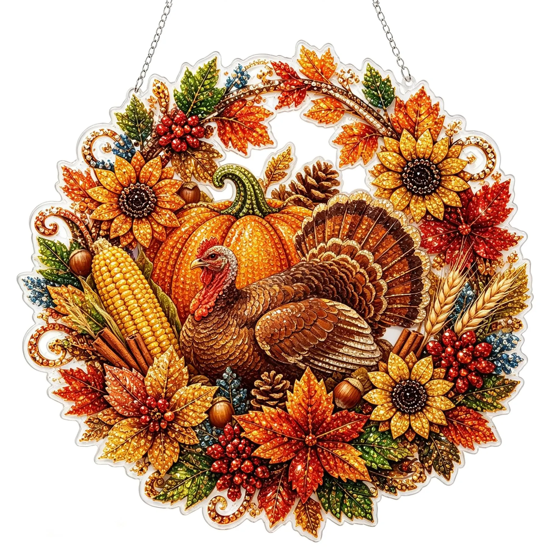 DIY Thanksgiving Turkey Harvest Wreath Diamond Painting Pendant