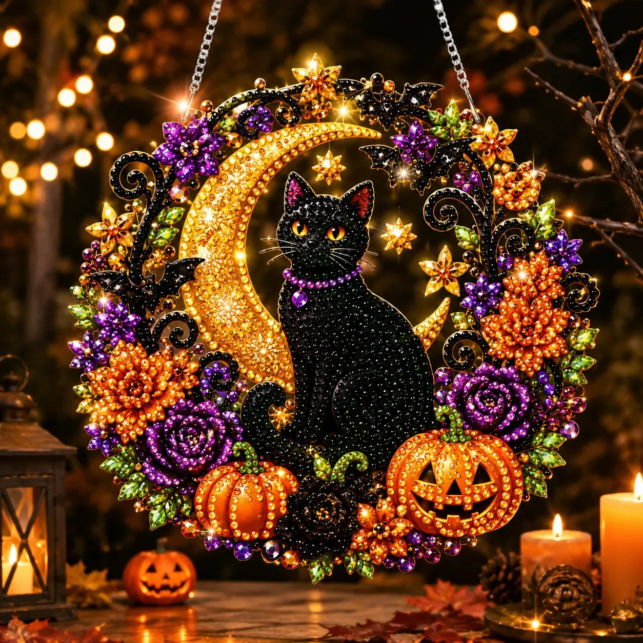 Halloween Black Cat Moon 2D Flat DIY Diamond Painting Charms for Wall Decor