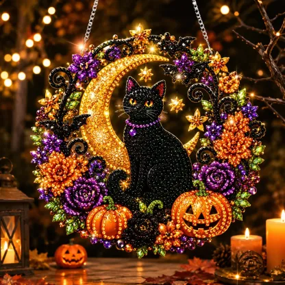 Halloween Black Cat Moon 2D Flat DIY Diamond Painting Charms for Wall Decor