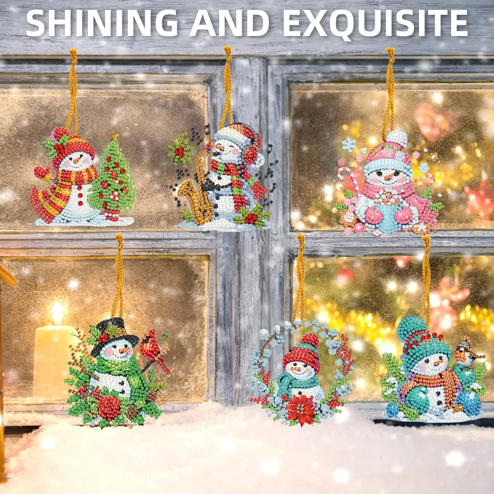 15Pcs DIY Snowman Diamond Painting Pendant (Double-Sided)